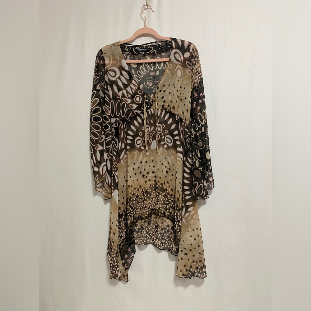 Rinascimento Brown and Cream Patterned Tunic